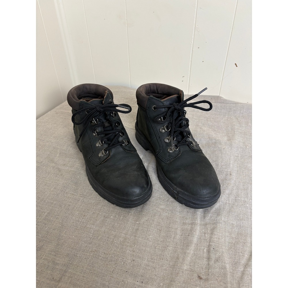 Timberland Womens 6.5 Black Leather Lace Up Ankle Boots Waterproof Hiking Work